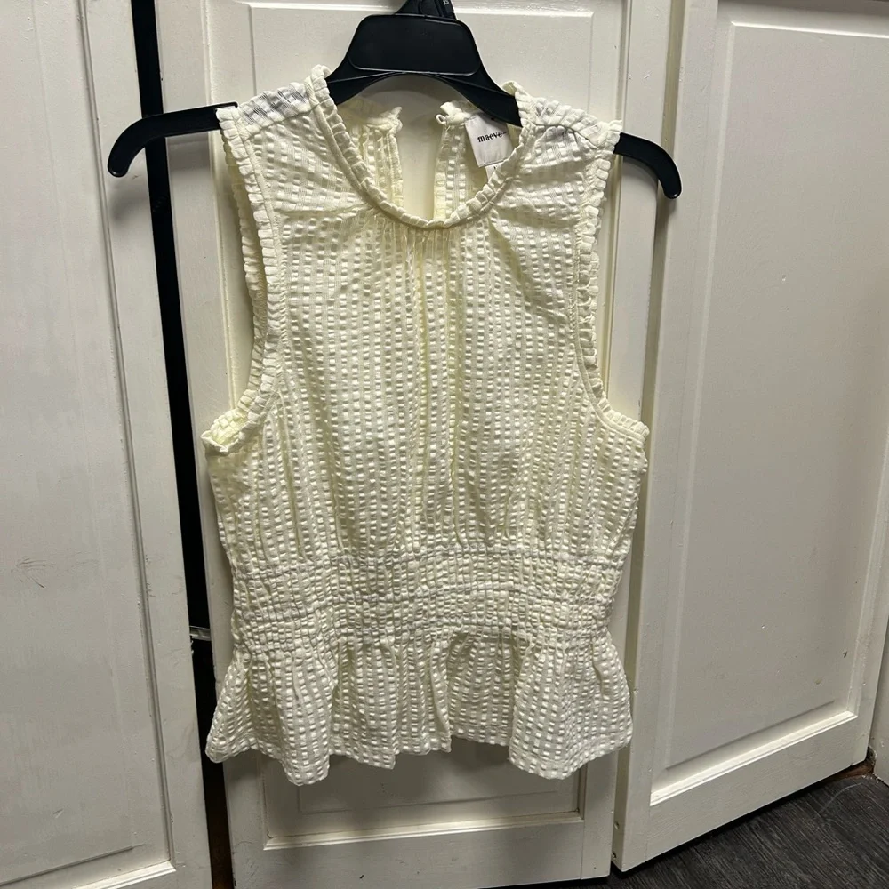NWOT Maeve Ivory and olive Textured Sleeveless Blouse - Picture 5 of 7